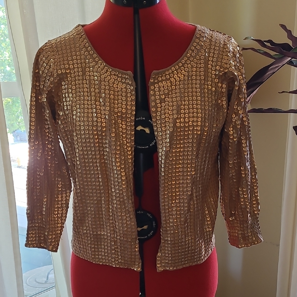 Romeo & Juliet Couture Gold Blazer with 3/4 Sleeves